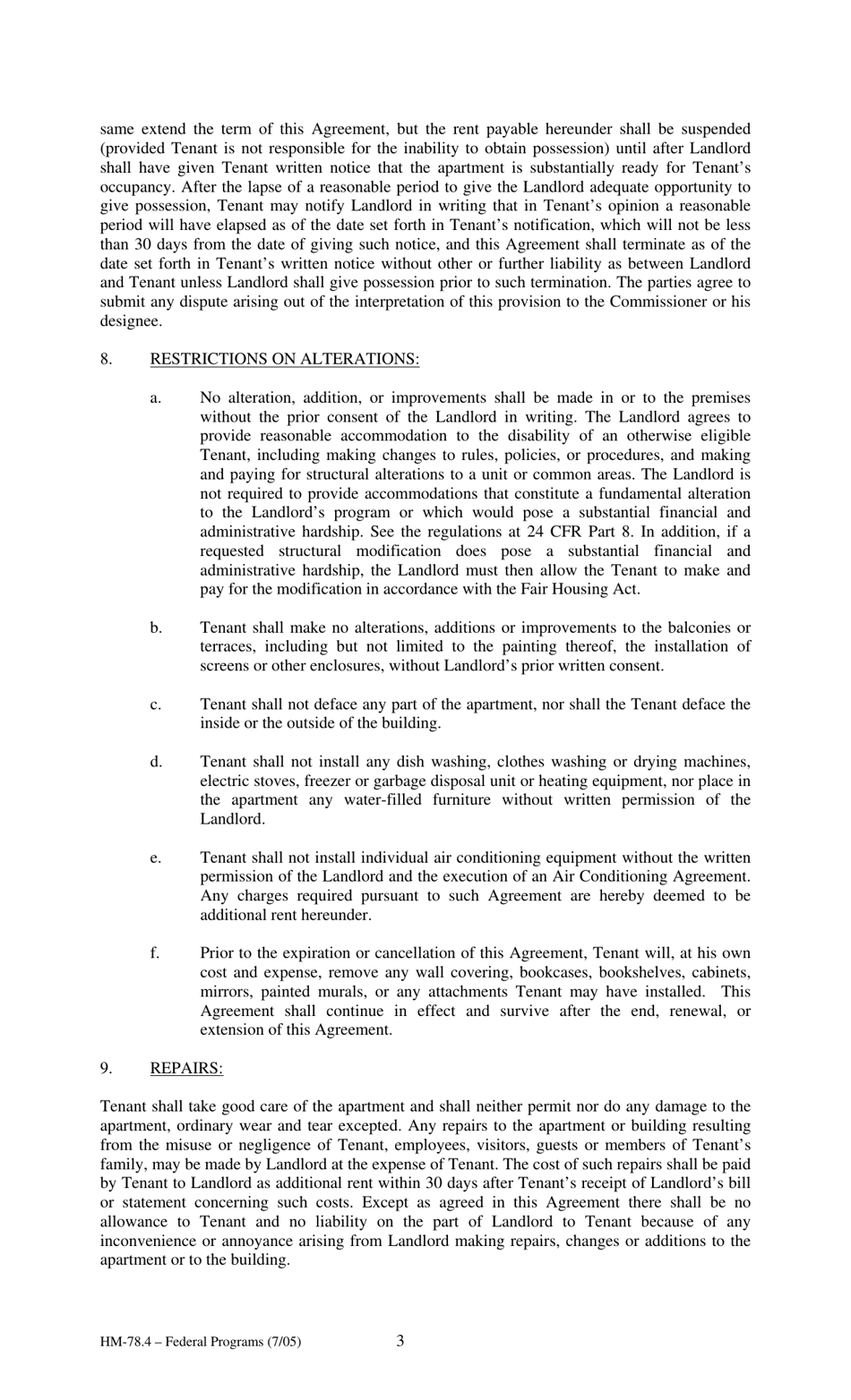 Form HM-78.4 Agreement of Lease, Federal Programs - New York, Page 3