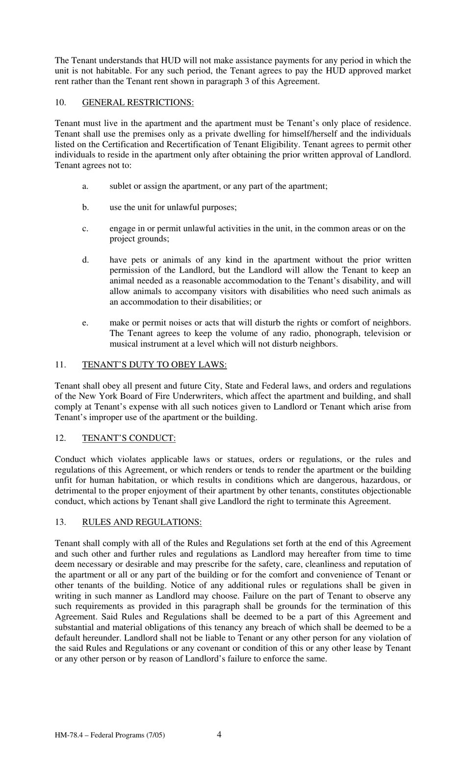 Form HM-78.4 Agreement of Lease, Federal Programs - New York, Page 4