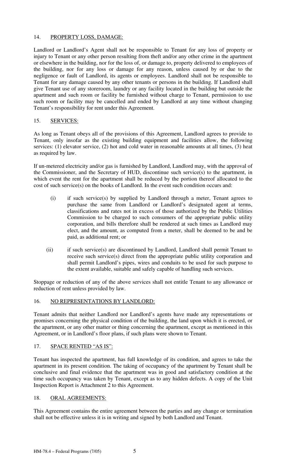 Form HM-78.4 Agreement of Lease, Federal Programs - New York, Page 5