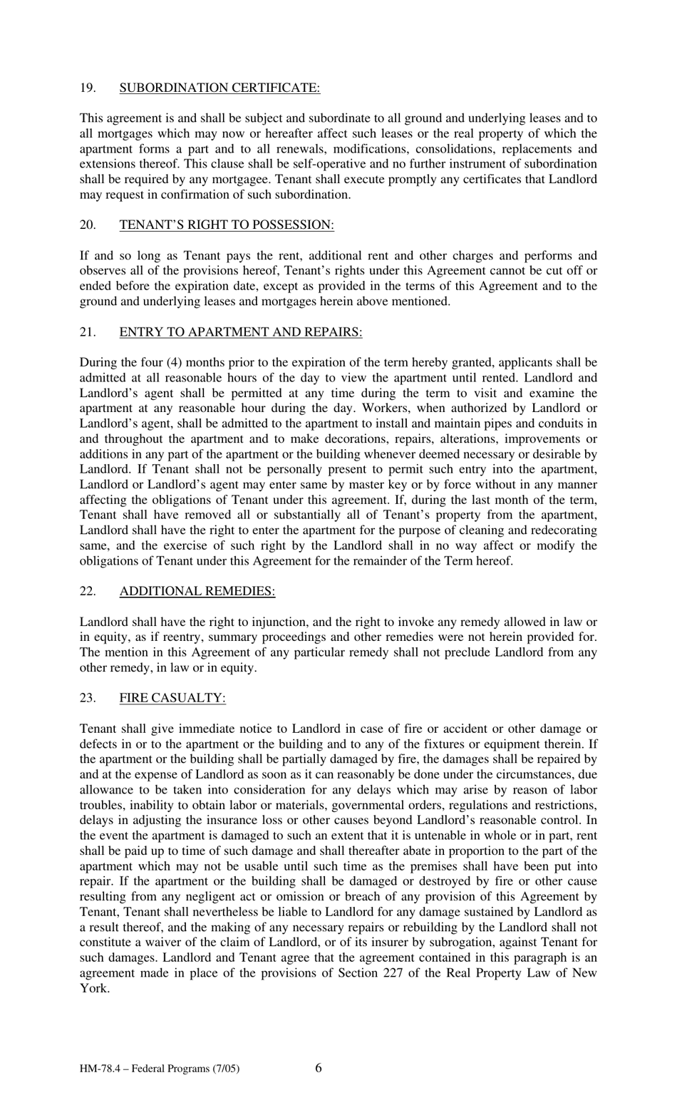 Form HM-78.4 Agreement of Lease, Federal Programs - New York, Page 6