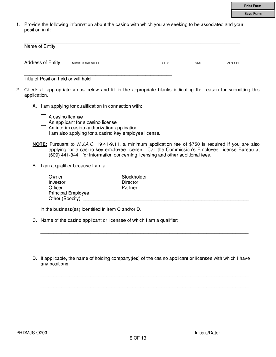 Form PHDMJS-0203 New Jersey Supplemental Form to Multi-Jurisdictional Personal History Disclosure Form - New Jersey, Page 8