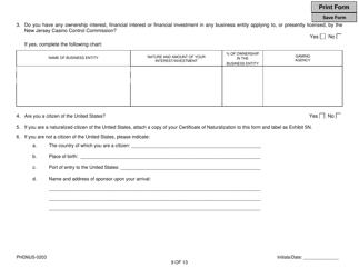 Form PHDMJS-0203 New Jersey Supplemental Form to Multi-Jurisdictional Personal History Disclosure Form - New Jersey, Page 9