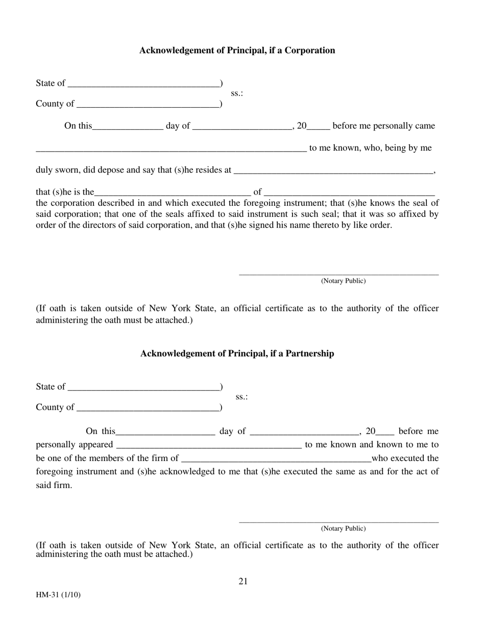 Form HM-31 Short Form of Contract - New York, Page 22