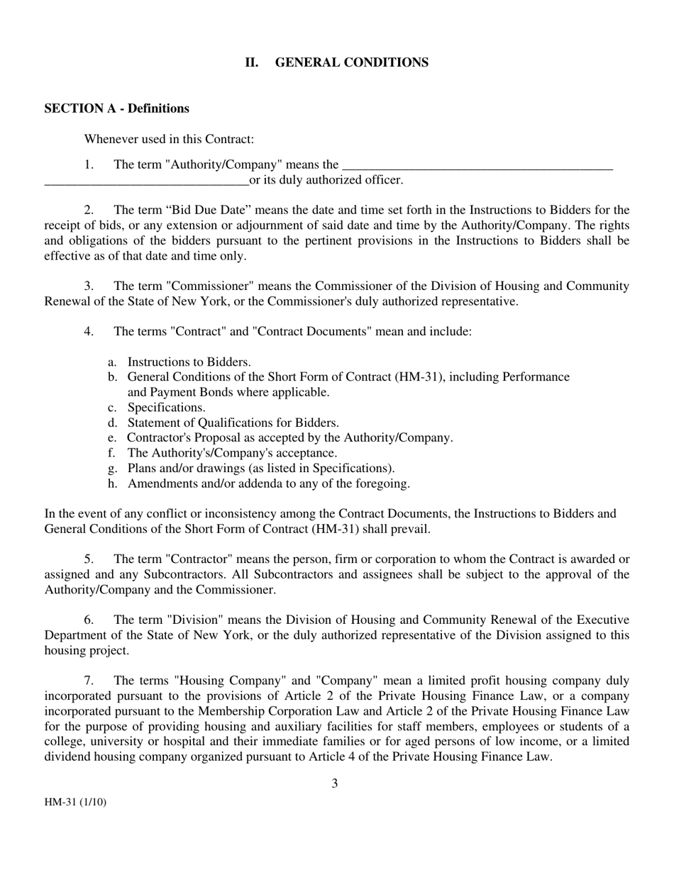 Form HM-31 Short Form of Contract - New York, Page 4