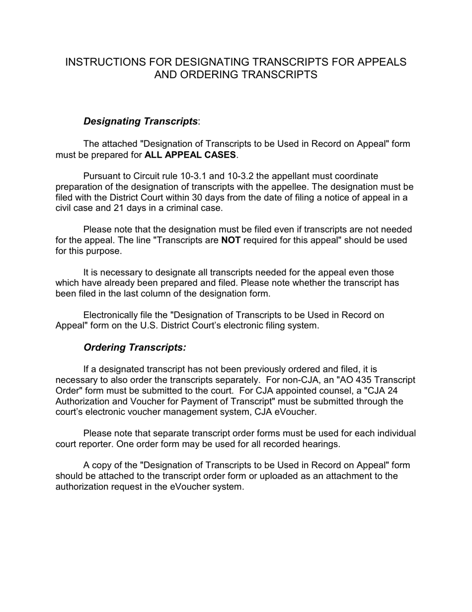 Nevada Designation of Transcripts to Be Used in Record on Appeal - Fill ...