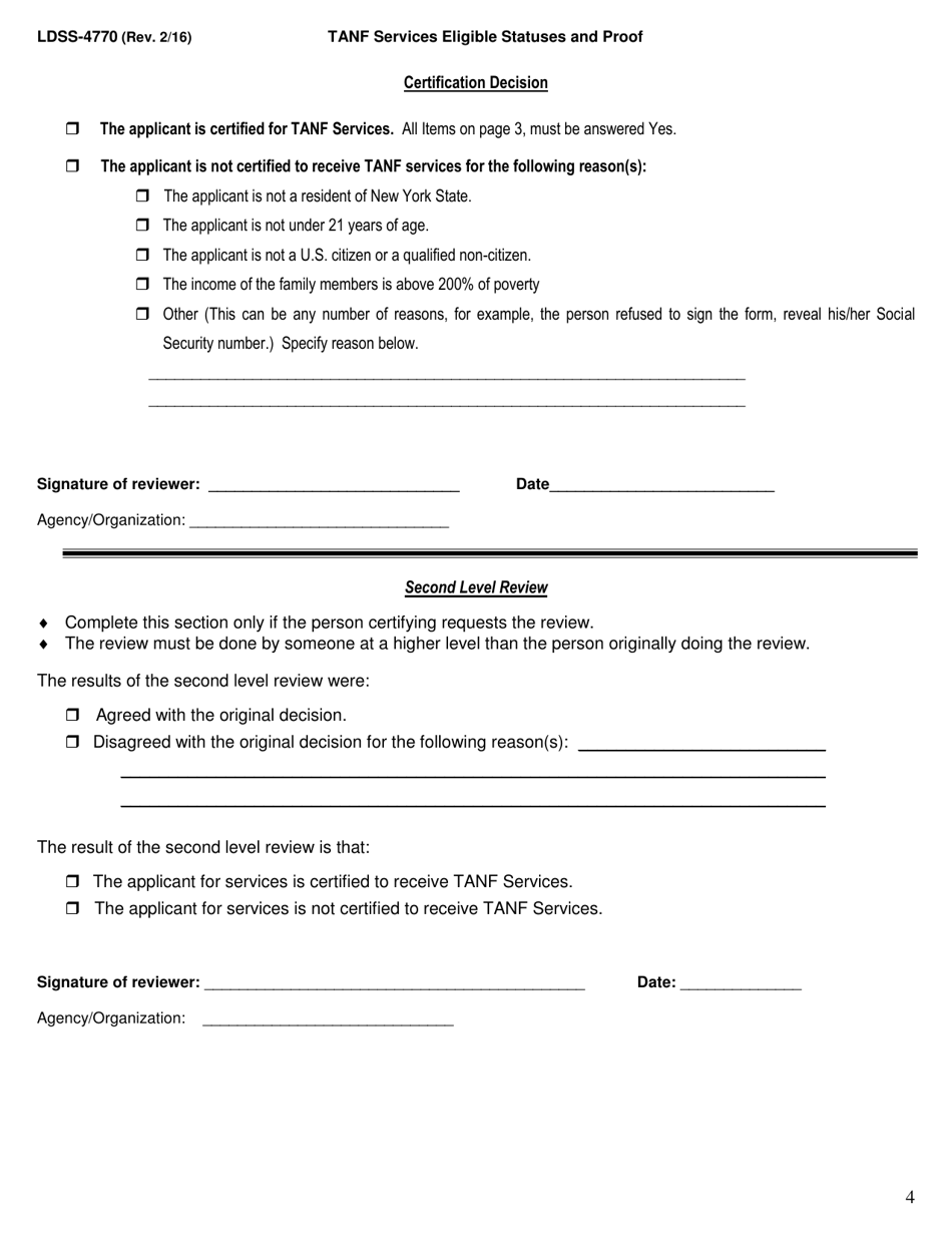 Form LDSS-4770 TANF Youth Services Application - New York, Page 4