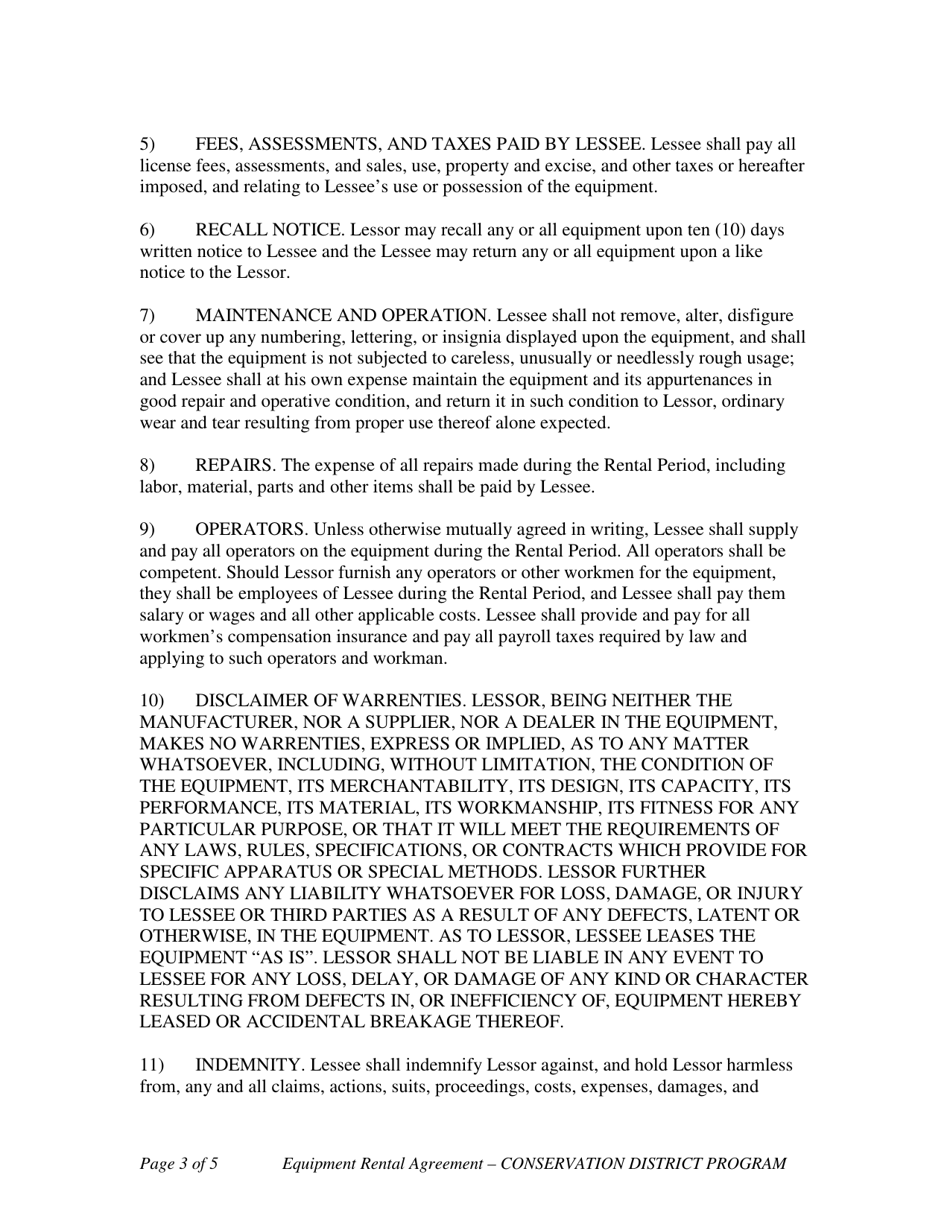 Equipment Rental Agreement (Lease) - Nevada, Page 3