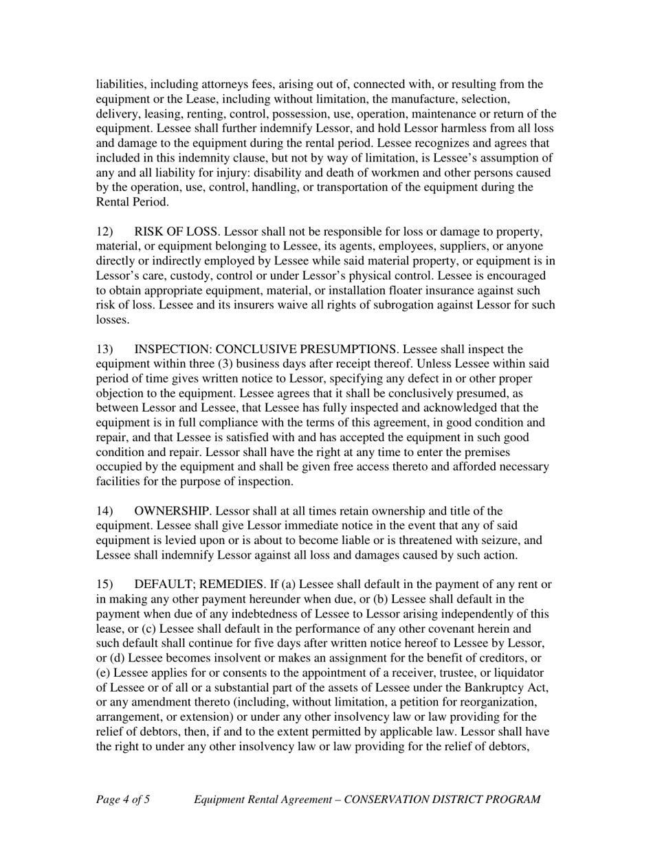 Equipment Rental Agreement (Lease) - Nevada, Page 4