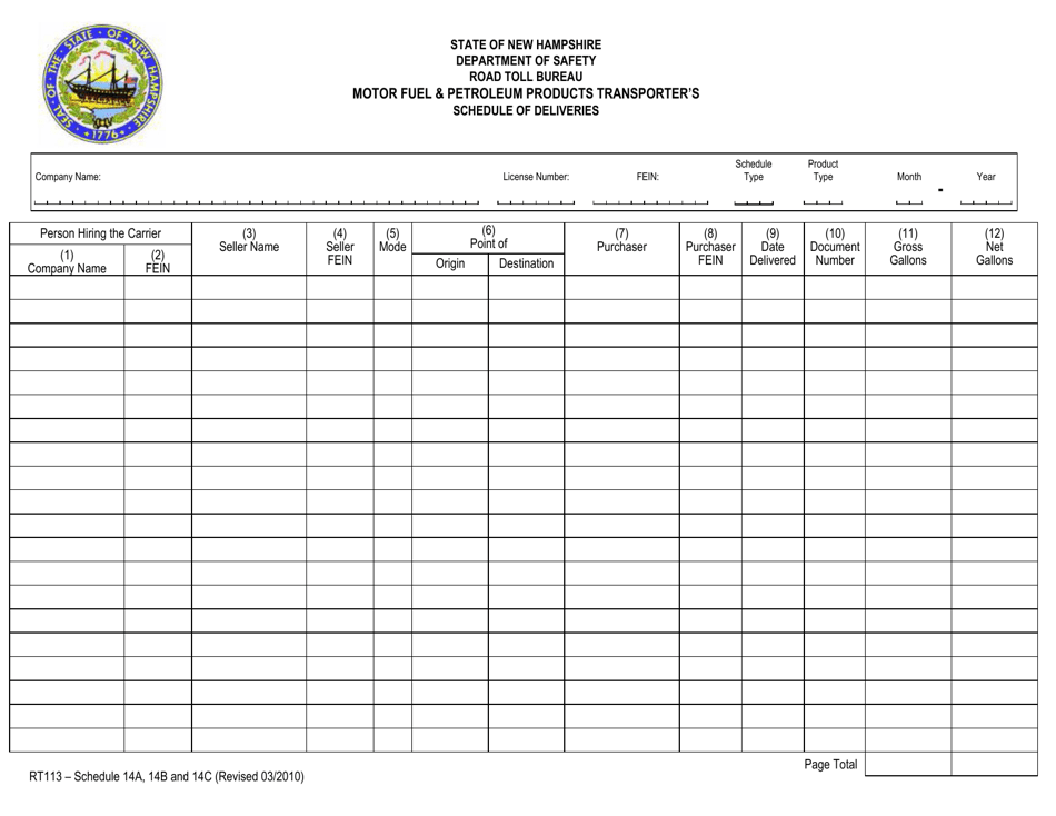 Form RT113 Motor Fuel and Petroleum Products Transporters Report - New Hampshire, Page 3