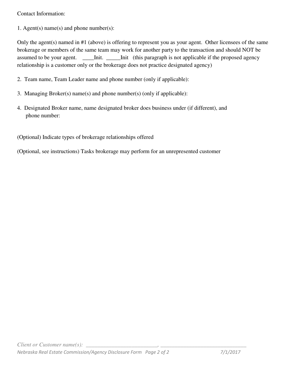 Agency Disclosure Information for Buyers and Sellers - Nebraska, Page 2