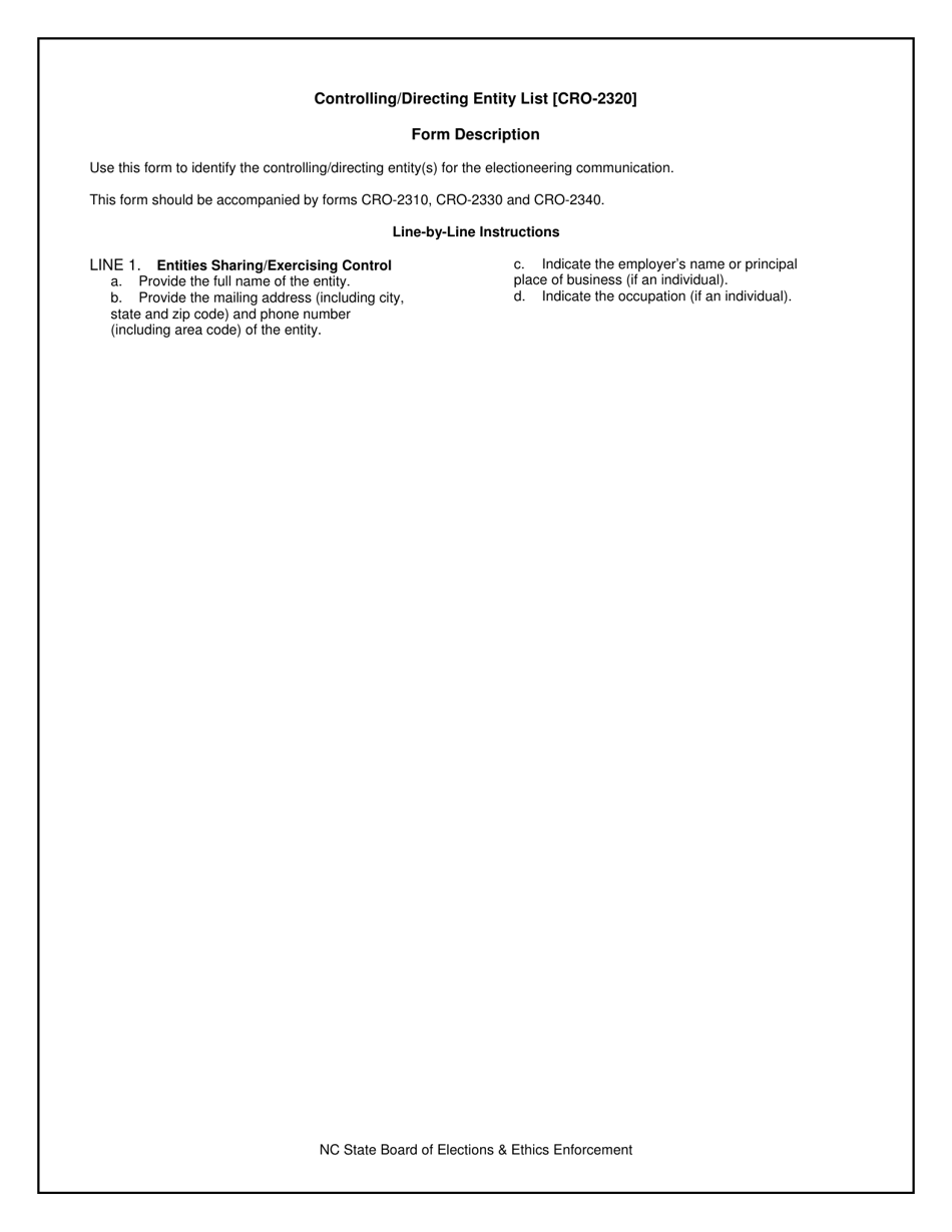 Instructions for Form CRO-2320 Controlling / Directing Entity List - North Carolina, Page 1