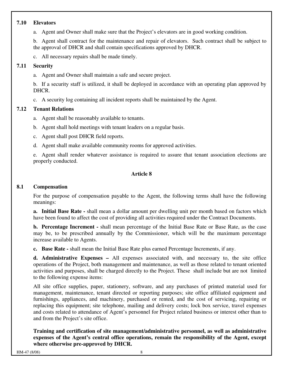 Form HM-47 Owner / Agent Agreement - New York, Page 12