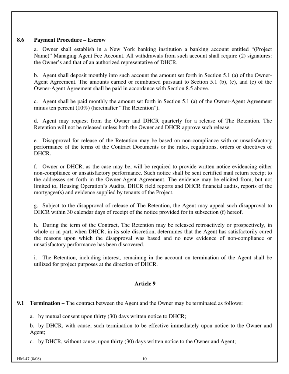 Form HM-47 Owner / Agent Agreement - New York, Page 14
