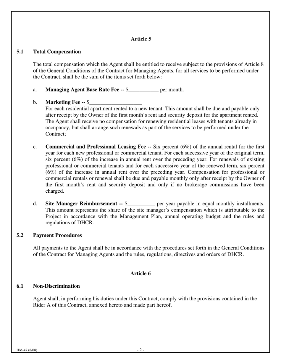 Form HM-47 Owner / Agent Agreement - New York, Page 2