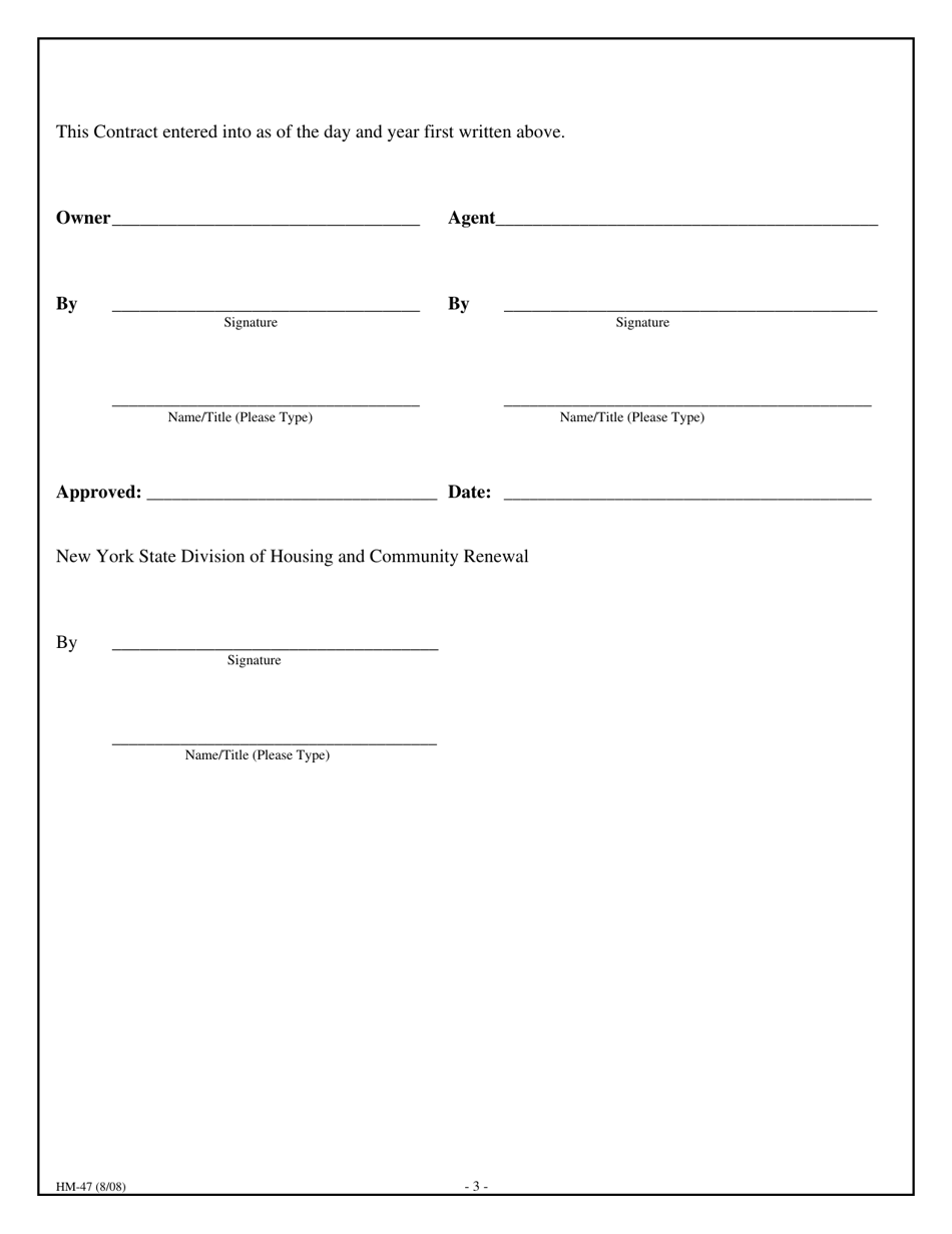 Form HM-47 Owner / Agent Agreement - New York, Page 3