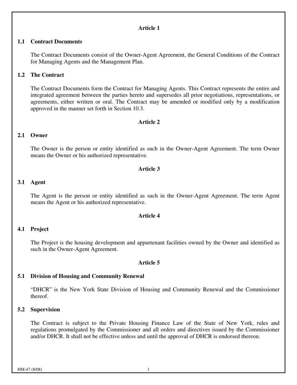 Form HM-47 Owner / Agent Agreement - New York, Page 5