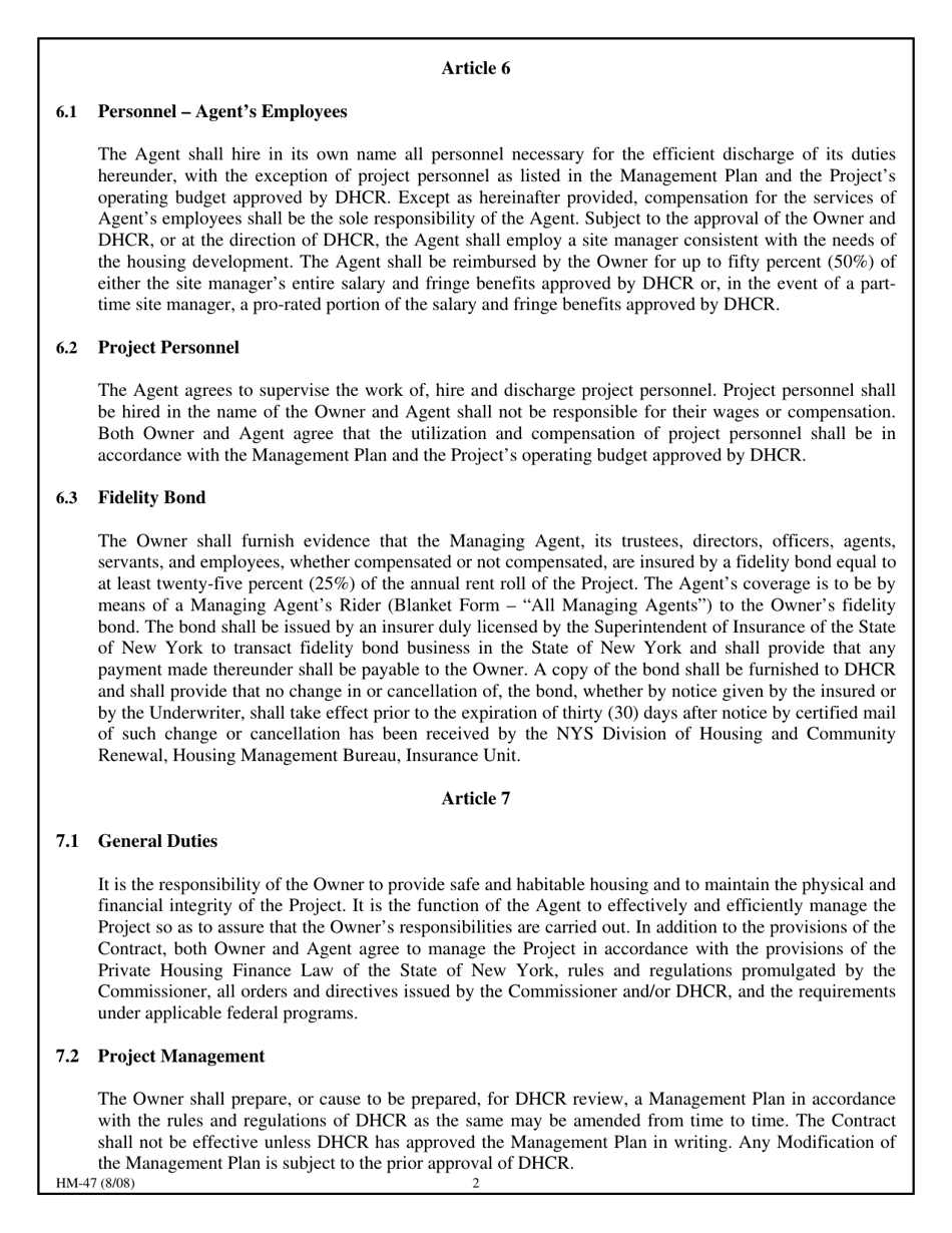 Form HM-47 Owner / Agent Agreement - New York, Page 6