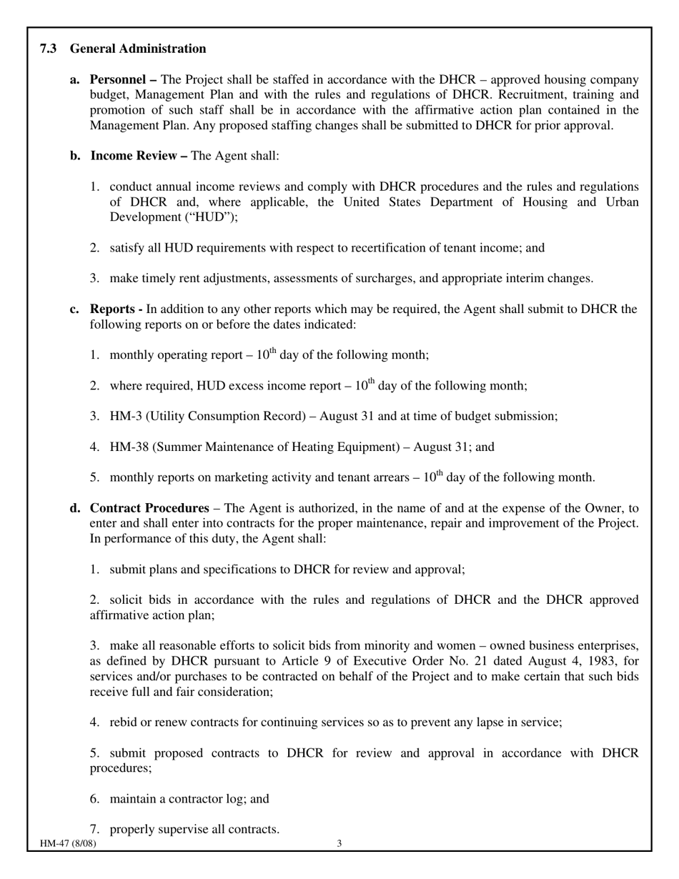 Form HM-47 Owner / Agent Agreement - New York, Page 7