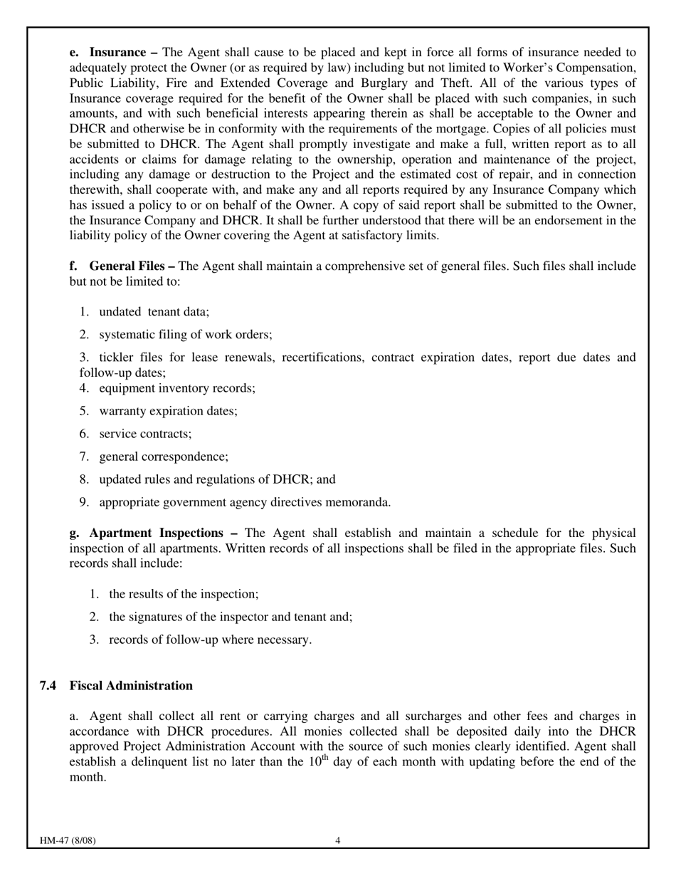 Form HM-47 Owner / Agent Agreement - New York, Page 8