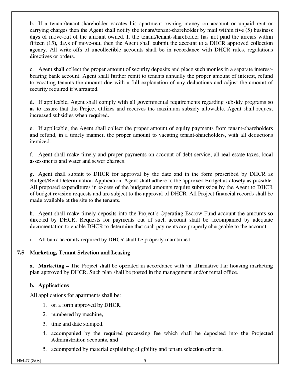 Form HM-47 Owner / Agent Agreement - New York, Page 9