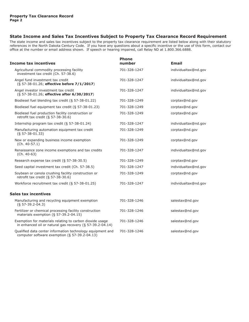 Form SFN28202 Property Tax Clearance Record - North Dakota, Page 2