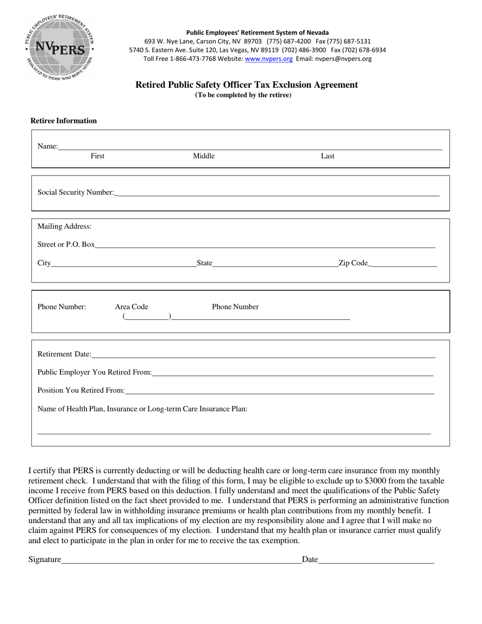 Retired Public Safety Officer Tax Exclusion Agreement - Nevada, Page 2
