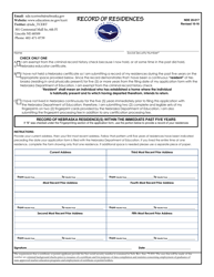 NDE Form 20-017 &quot;Record of Residences&quot; - Nebraska