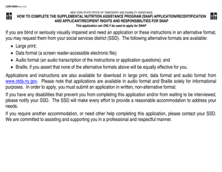 Instructions for Form LDSS-4826 Supplemental Nutrition Assistance Program (Snap) Application/Recertification - New York