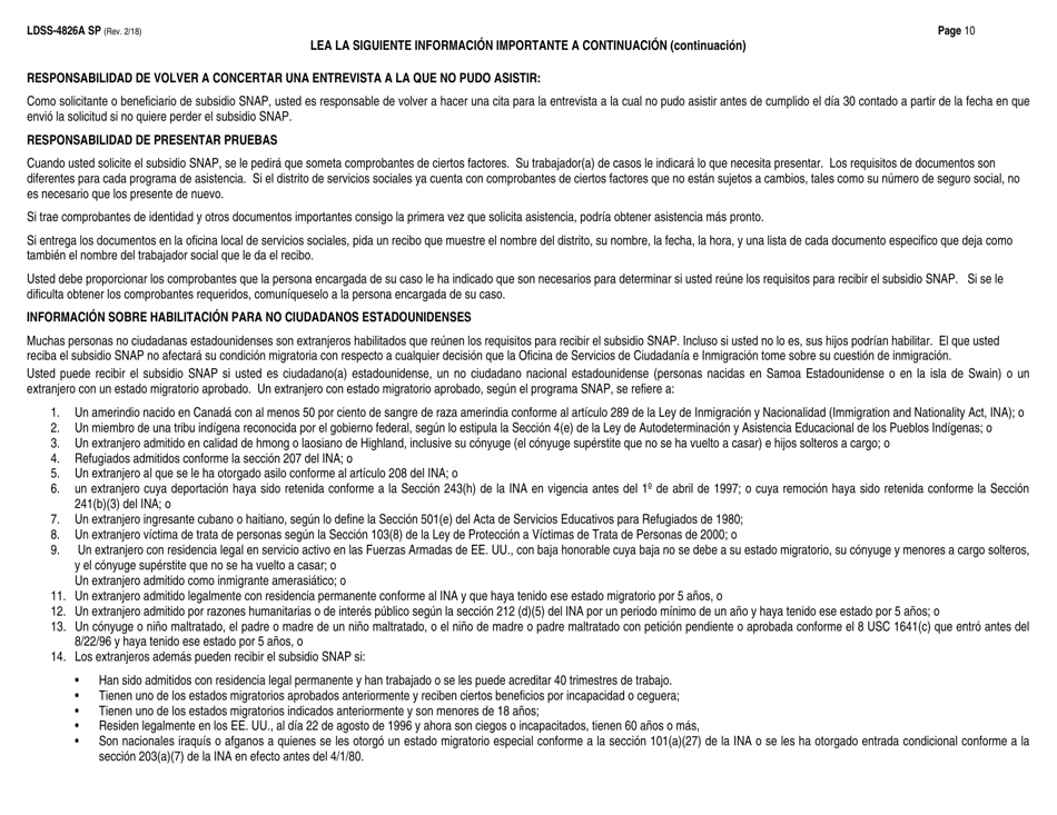 Instrucciones para Formulario LDSS-4826 Solicitud / Revalidacion De Subsidio Snap - New York (Spanish), Page 10