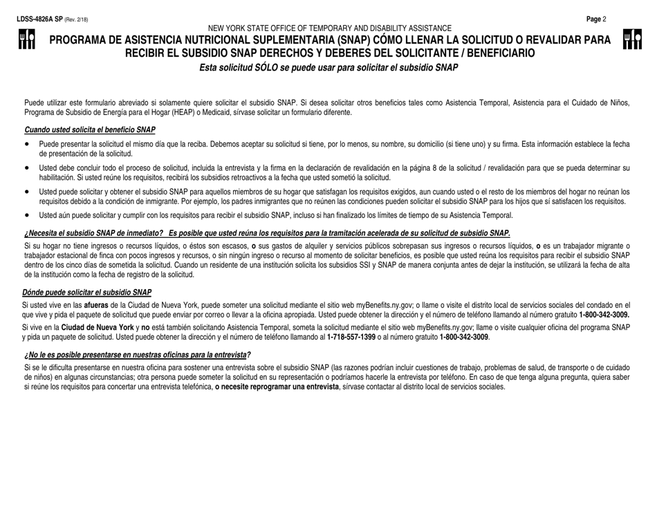 Instrucciones para Formulario LDSS-4826 Solicitud / Revalidacion De Subsidio Snap - New York (Spanish), Page 2