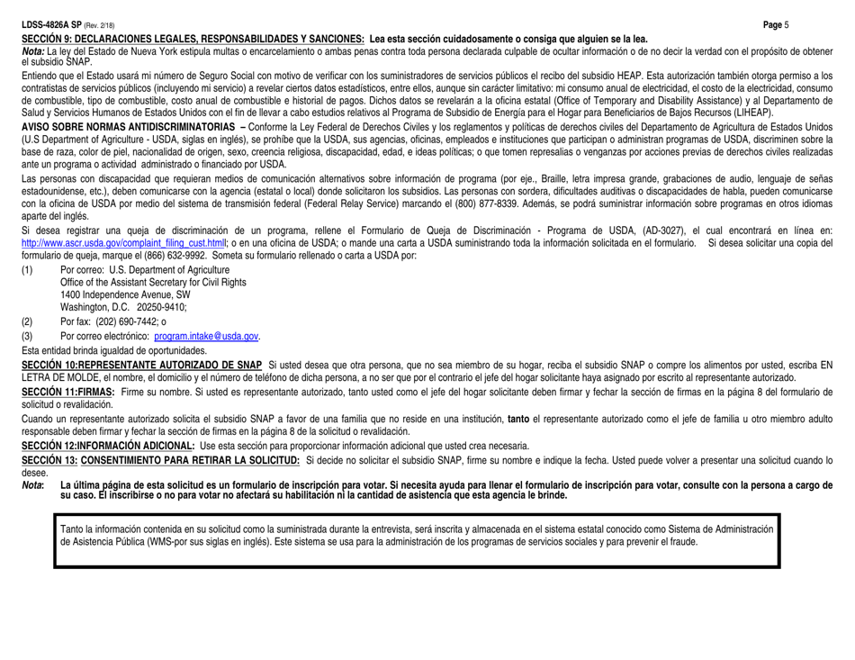 Instrucciones para Formulario LDSS-4826 Solicitud / Revalidacion De Subsidio Snap - New York (Spanish), Page 5