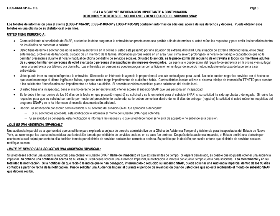 Instrucciones para Formulario LDSS-4826 Solicitud / Revalidacion De Subsidio Snap - New York (Spanish), Page 6