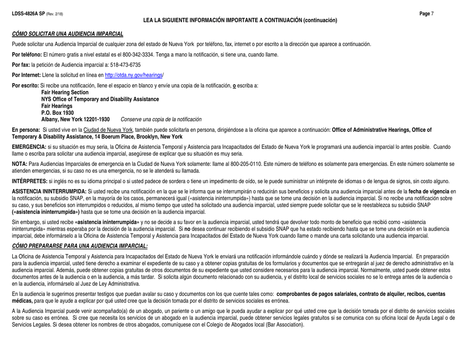 Instrucciones para Formulario LDSS-4826 Solicitud / Revalidacion De Subsidio Snap - New York (Spanish), Page 7