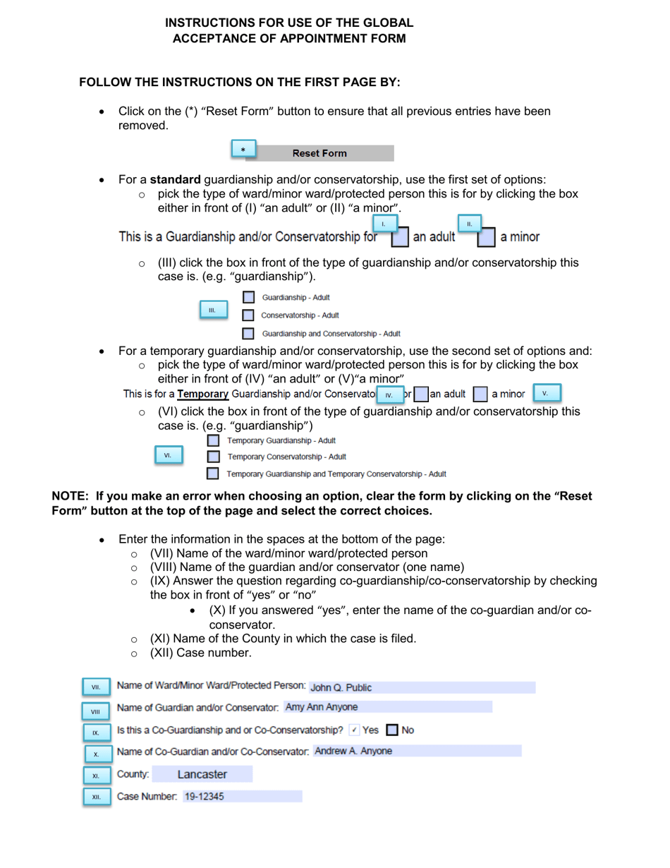 Instructions for Global Acceptance Form - Nebraska, Page 1
