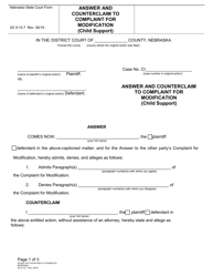 Form DC6:15.7 Answer and Counterclaim to Complaint for Modification (Child Support) - Nebraska