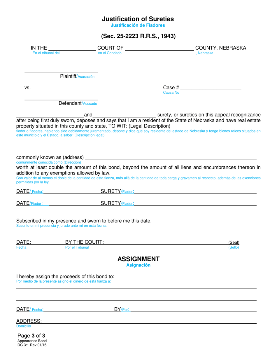 Form DC3:1 - Fill Out, Sign Online and Download Fillable PDF, Nebraska ...