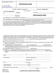 Form CC13:1 Appearance Bond - Nebraska