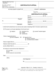 Document preview: Form CH6ART14APP2 Certificate of Appeal - Nebraska
