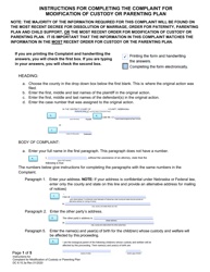 Document preview: Instructions for Form DC6:15.3 Complaint for Modification of Custody or Parenting Plan - Nebraska