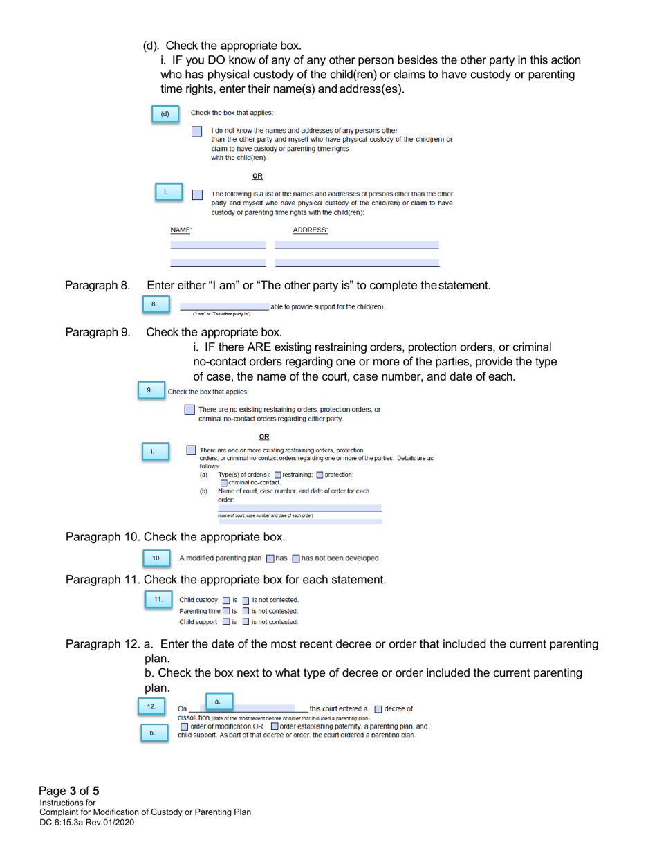 Instructions for Form DC6:15.3 Complaint for Modification of Custody or Parenting Plan - Nebraska, Page 3