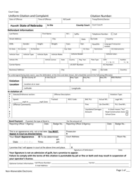 Document preview: Form CH6ART14APP5J Uniform Citation and Complaint - Non-waiverable - Court Copy - Nebraska