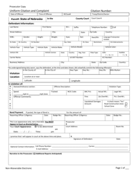 Document preview: Form CH6ART14APP5L Uniform Citation and Complaint - Non-waiverable - Prosecutor Copy - Nebraska