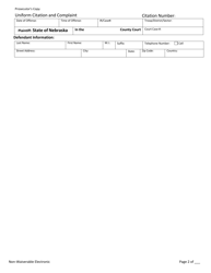 Form CH6ART14APP5L Uniform Citation and Complaint - Non-waiverable - Prosecutor Copy - Nebraska, Page 2