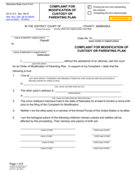 Form DC6:15.3 Complaint for Modification of Custody or Parenting Plan - Nebraska