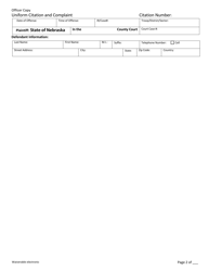 Form CH6ART14APP5G Uniform Citation and Complaint - Waiverable - Officer Copy - Nebraska, Page 2