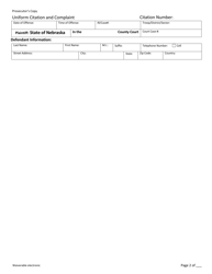 Form CH6ART14APP5H Uniform Citation and Complaint - Waiverable - Prosecutor Copy - Nebraska, Page 2