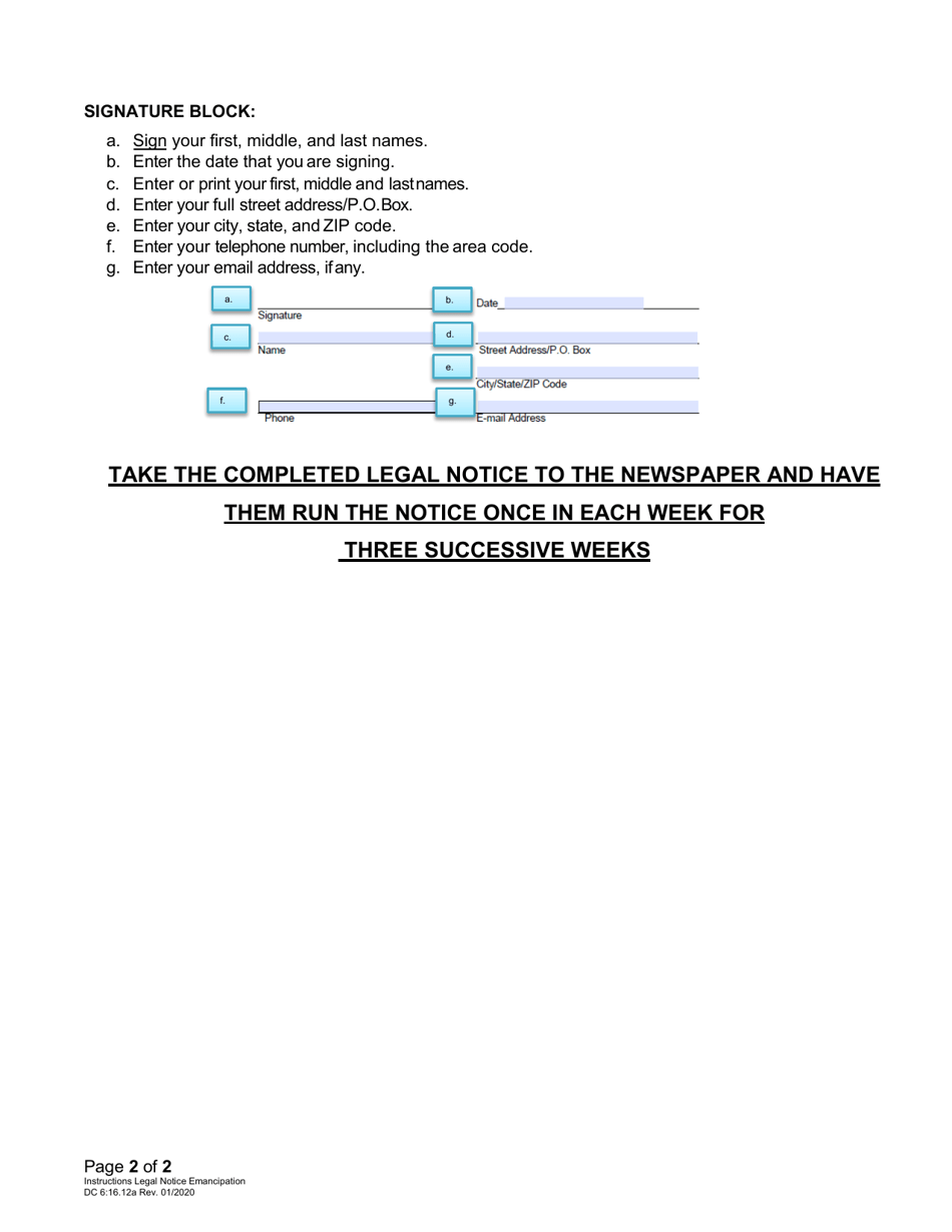 Instructions for Form DC6:16.12 Legal Notice for Emancipation of a Minor - Nebraska, Page 2