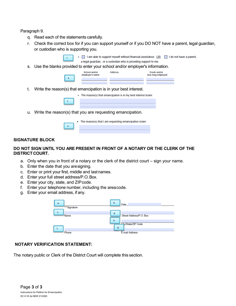 Instructions for Form DC6:16.3 Petition for Judgment of Emancipation - Nebraska, Page 3