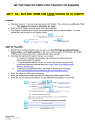 Instructions for Form DC6:16.4 Praecipe for Summons (Emancipation) - Nebraska