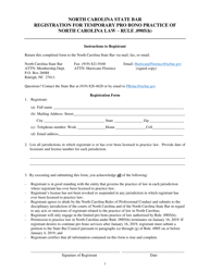 Document preview: Registration for Temporary Pro Bono Practice of North Carolina Law - Rule .0905(H) - North Carolina